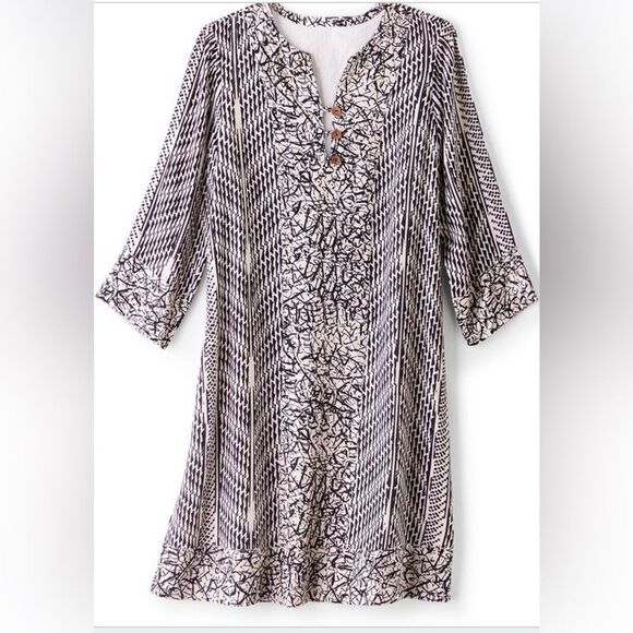 Soft Surroundings Ecru/Black Raven Shift Dress 3X Mob Wife - Picture 1 of 2